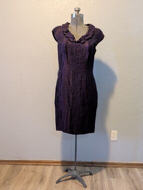 ANTONIO MELANI Sleeveless Ruffle V-Neck Plum Midi Dress